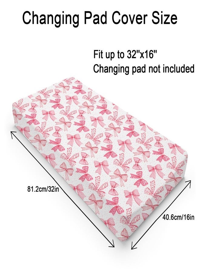 KASTLEE Pink Valentine's Bows Baby Changing Pad Covers for Girls 32''x16'' Girly Pink Hair Bows Fitted Diaper Change Table Pad Mats Valentine Hearts Love Soft Breathable Nursery Cradle & Bassinet Sheets Pink - Image 2
